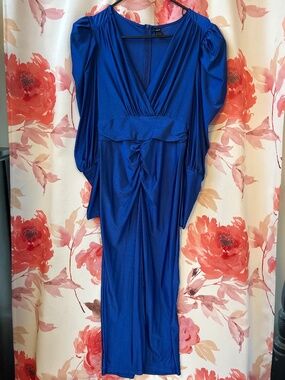 Bright blue stretchy ruched dress